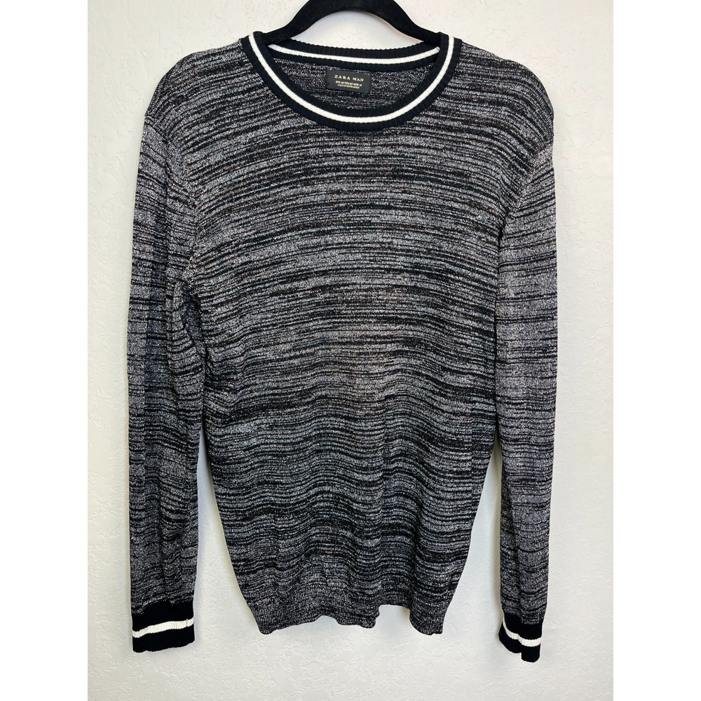 Zara Man Men's Black Gold Shimmer Sweater Medium‎ Party Holiday